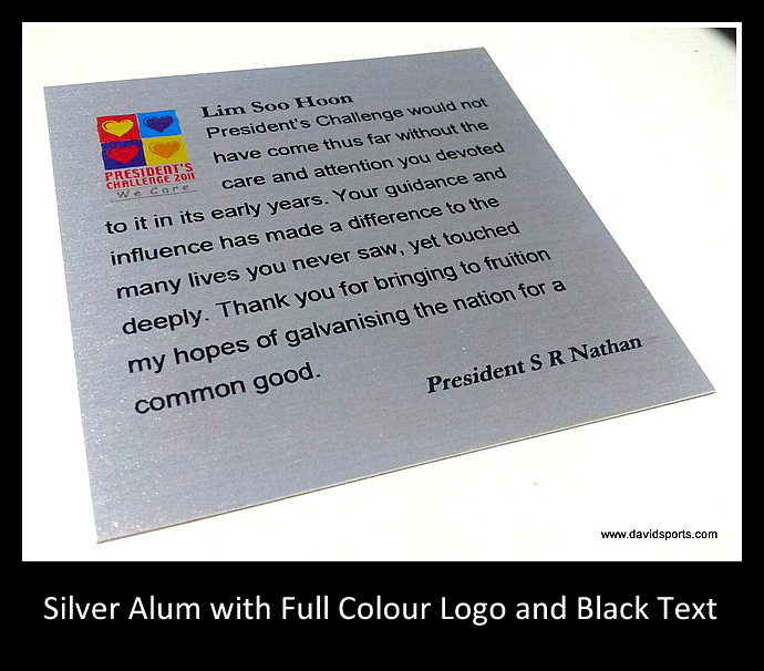 Silver Aluminium with Colour Logo and Text — David Sports & Engraving